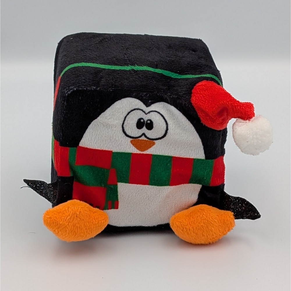 Christmas Penguin Plush Cube Soft Toy Holiday Festive Kids Gift Santa Hat Scarf
